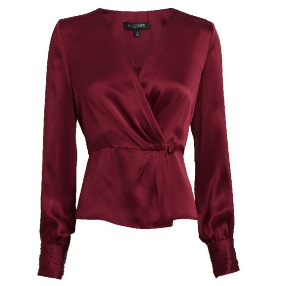 INTERMIX Tops - NWT Intermix Naila Silk Wrap Blouse In Dark Red